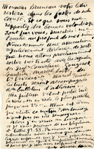 Lettre autographe de Louise Hervieu adressée à Monsieur Bruneau, 2 pages in 8, En tête de "l'Association Louise Hervieu pour l'établissement du carnet de santé".