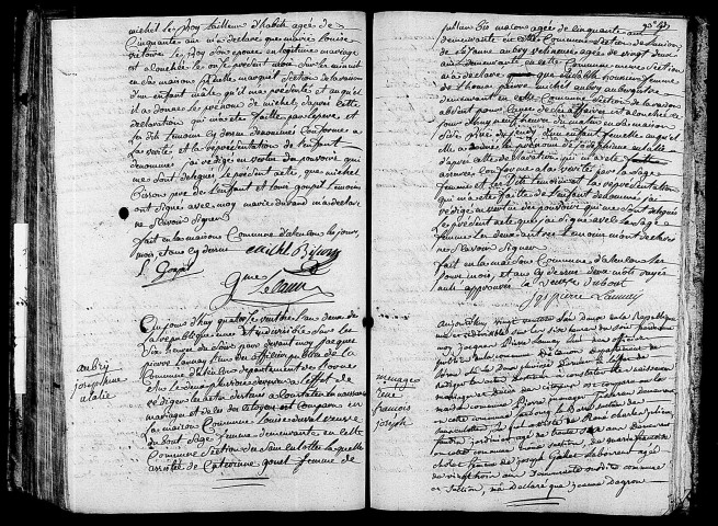 Acte de naissance de BISSON Michel (4 mars 1794),acte de naissance AUBRY Joséphine Eulalie (4 mars 1794),acte de naissance de MENAGER René François Joseph (10 mars 1794).