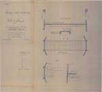 Construction d'un château d'eau de 300m3, détails, passerelle, paliers, meurtrières : vue en plan, coupe longitudinale, coupes, plans(Larbanet, éch : 1/200, plan n°22, 29 juillet 1936).