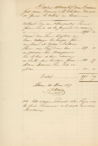 Construction d'un bateau-lavoir public sur la Sarthe, plan, coupe et élévations (, éch : 1/50, 12 décembre 1854).