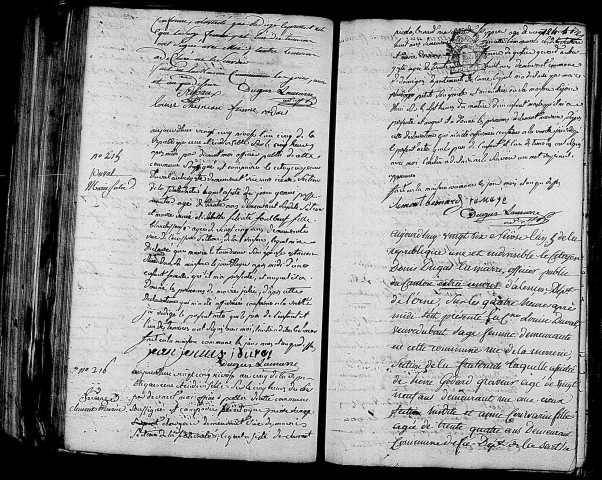 Acte de naissance de LEVESQUE Jean Jacques (14 janvier 1797),acte de naissance de DUVAL Marie Julie (13 janvier 1797),acte de naissance de RAMAGE Clément Marin (13 janvier 1797),acte de naissance de EDON Marie Henriette (15 janvier 1797).