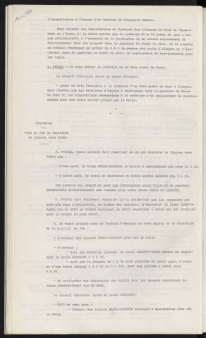 Taxi, augmentation du nombre réglementaire. Transport, vœu en vue de faciliter la liaison avec Paris.