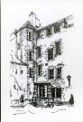 Alençon, Immeuble du XVe siècle (façade cour, 123 Grande Rue, carte gravure noir et blanc, dessiné par A. Nois, (sd), (9x14), collection particulière Maryvonne Thoréton, AMA.
