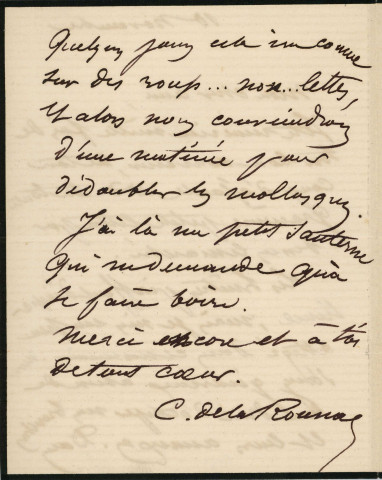 Lettre autographe signée de l'écrivain Charles de la Rounat à l'acteur Adolphe Laferrière (10 novembre 1869).