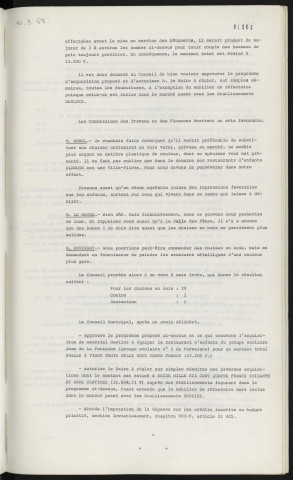 Restaurant d'enfants, acquisition de matériel pour le groupe Jean de la fontaine, groupe scolaire n°2 de Perseigne.