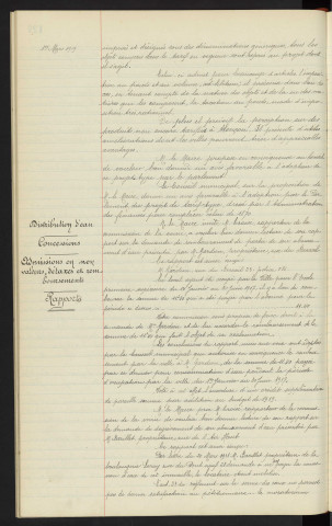 Octroi, projet de tarif type dressé par l'administration des finances. Distribution d'eau, concessions, admissions en non valeurs détaxes et remboursements, Mr GARDIEN propriétaire n°23 Rue du Bercail police 586, Mr BARILLET propriétaire de la boulangerie Leroy n°28 Rue du Pont Neuf, rapports