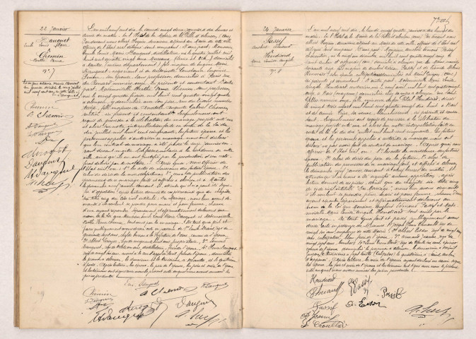 Acte de mariage de DAUGUET Emile Louis Marie et CHEMIN Berthe Irma (22 janvier 1910), Acte de mariage de PASSIF Ansbert Edmond et HOUDIARD Marie Louise Angèle (24 janvier 1910).