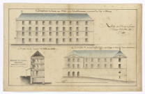 Établissement d'un appartement au premier étage du grand corps de logis du collège situé entre Cour et jardin, coupe sur la ligne AB, plan (27 décembre 1814), (architecte : Pierre Félix Delarue).