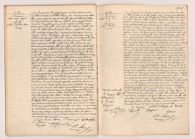 Acte de mariage de DERENNE Célestin Désiré Joseph et ROCHÉ Juliette Augustine Marie (17 mai 1910), MARCHAND Albert Emile Léon veuf AMIOT et LOUPPY Léonie Camille (21 mai 1910).