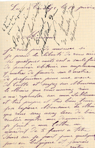 Foire de la Chandeleur (1903-1905), demandes de boutiques sous la coupole de la Halle au Blé, sur la place d'Armes : états nominatifs, correspondance, flyers, plans, mémoires.