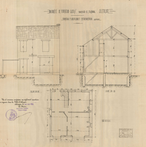 permis de construire n°30, Construction d'une maison d'habitation Boulevard de Strasbourg Alençon, (date de décision : 1934), (auteur du projet, architecte : BERNARDET (entrepreneur)).
