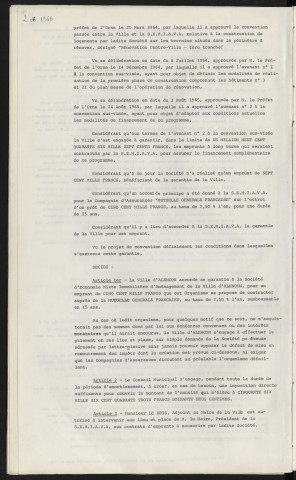 Garantie d'emprunt de 500 000 F à la S.E.M.I.A.V.A. pour financement complémentaire du programme de construction du centre-ville.