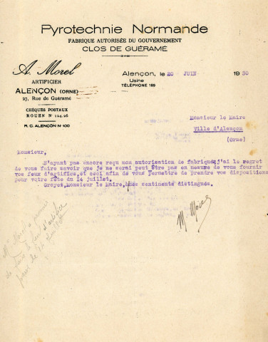 Banquet à l'occasion de la Fête nationale 14 juillet 1930 : affiche Imprimerie Georges Supôt (60 x 29).