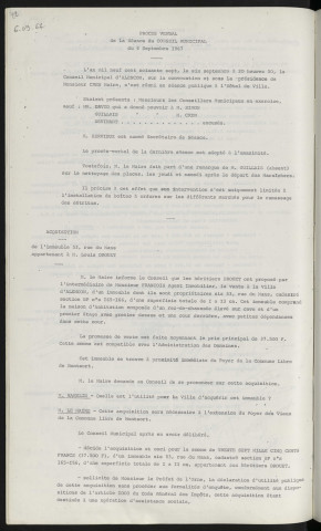Sommaire sur les affaires à délibérer. Acquisition de l'immeuble 53 rue du Mans appartenant à Mr DROUET Louis.
