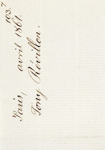 Lettre autographe signée de l'écrivain Tony Révillon à l'acteur Adolphe Laferrière [1860].