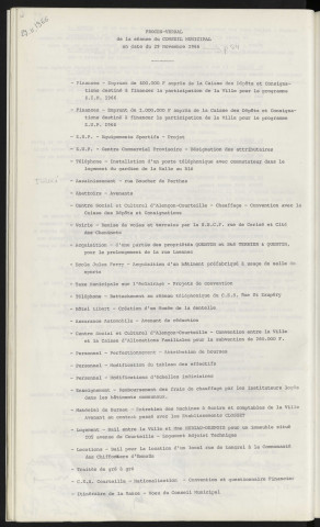 Sommaire sur les affaires à délibérer.