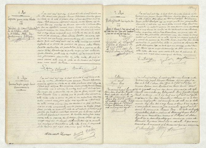 Acte de naissance de LEPRON Jeanne Andrée Thérèse (6 mai 1911),reconnaissance de LEVEAU Eugène Joseph Louis (8 mai 1911),acte de naissance de DESLOGES Paulette Lucie Augustine Léa (7 mai 1911),acte de naissance de DRUET Hugues Guy (8 mai 1911).