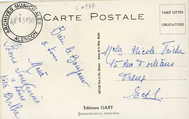 Alençon (Orne), "Ouvrez la boite et vous verrez Alençon, carte postale humoristique à système couleur n°155, Artaud père et fils, éditeur, Nantes, éditions Gaby, sd, (14x9), AMA.