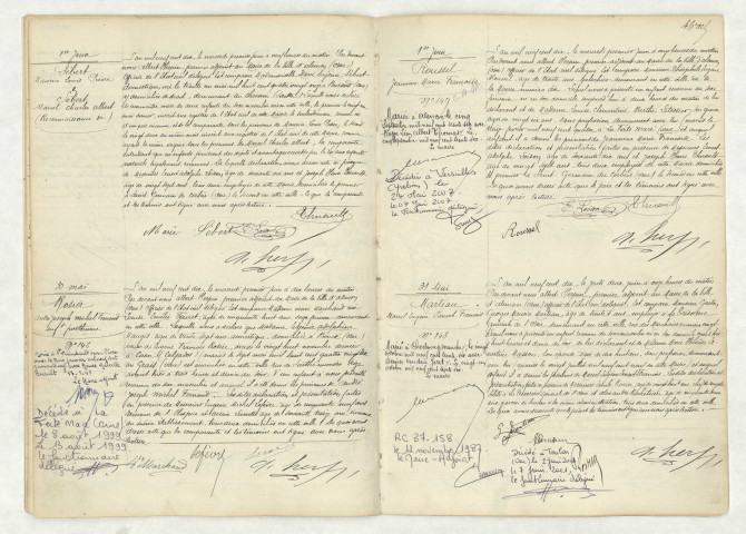 Reconnaissance de SEBERT Maurice Louis Pierre (1er juin 1910),reconnaissance de SEBERT Marcel Charles Albert (1er juin 1910),acte de naissance de ROSIER André Joseph Michel Fernand (30 mai 1910),acte de naissance de ROUSSEL Jeannine Marie Françoise (1er juin 1910),acte de naissance de MARTEAU Marcel Eugène Ernest François (31 mai 1910).