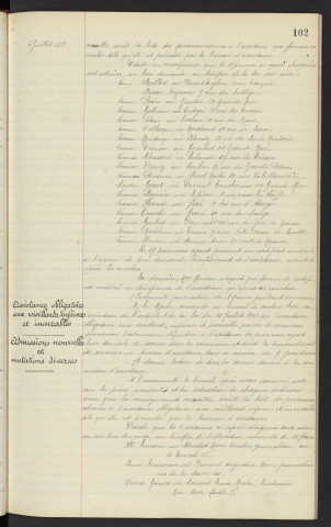 Assistance aux femmes en couches, admissions nouvelles. Assistance obligatoire aux vieillard infirmes et incurables, admissions nouvelles et mutations diverses