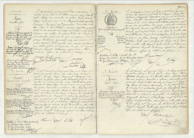 Acte de naissance de MARY Camille Jules (6 décembre 1913),acte de naissance de CHOQUET Lucienne Louise Marguerite (7 décembre 1913),acte de naissance de FIANDRIN Yvonne Georgette Julienne Marguerite (6 décembre 1913),acte de naissance de MASSON René Marie (7 décembre 1913).