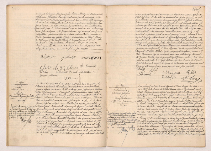 Acte de mariage de MOREAU Jules Pierre et TERRIER Alphonsine Florestine (30 avril 1910), Acte de mariage de LEFOL Simond Louis et BAHIER Marguerite Suzanne Juliette (07 mai 1910), Acte de mariage de SIMULA Antoine Joseph et GUILLOCHON Berthe Jeanne (10 mai 1910).