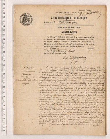 Registre des actes de mariage (1914).