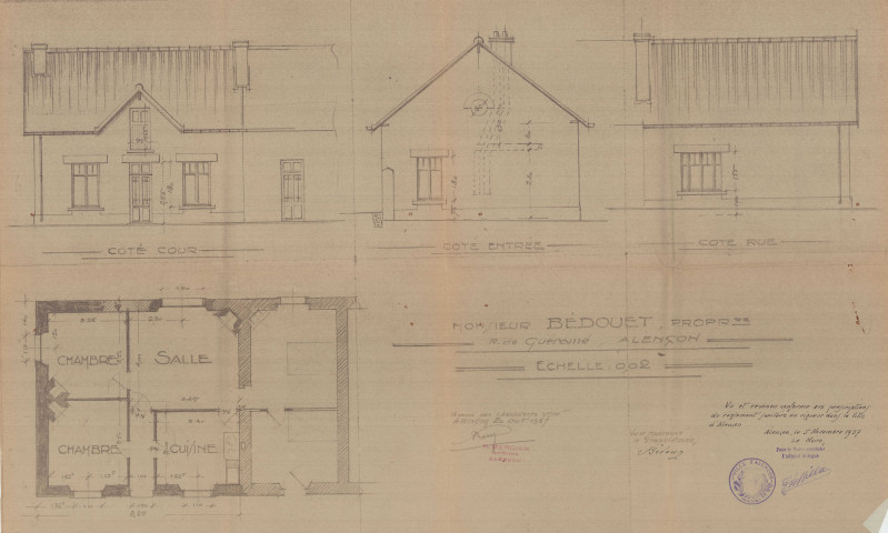 permis de construire n°18, Construction d'une maison d'habitation Rue Guéramé Alençon, (date de décision : 1937), (auteur du projet, architecte : MERCIER Robert).
