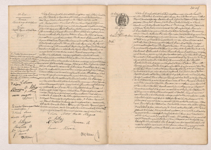 Acte de mariage de MICOUX Louis Auguste Alphonse et MUGUE Colette Suzanne Alexandrine (22 Mai 1908), LE MEUR Jules et MARTIN Mélanie Henriette Marie (22 Mai 1908).