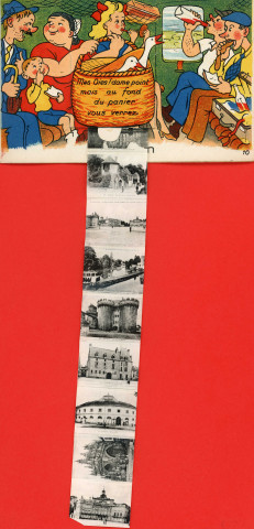 Alençon (Orne), "Mes oies! Dame point mais au fond du panier vous verrez Alençon", carte postale à système couleur n°10, Artaud père et fils, éditeur, Nantes, éditions Gaby,(Date d'utilisation : 15 juillet 1951), (14x9), AMA.