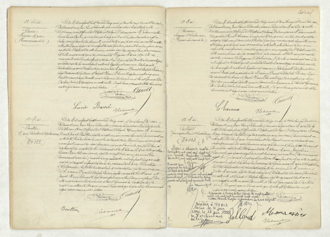 Reconnaissance de BARRE Régina Marie (12 mai 1908),acte de naissance de BOUTTIER Marie Léontine Alphonsine (13 mai 1908),reconnaissance de CHERAUX Suzanne Alphonsine (13 mai 1908),acte de naissance de SALLARD Germaine Marie Alexandrine (12 mai 1908).