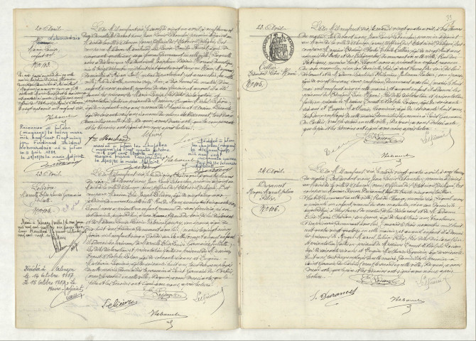 Acte de naissance de LEBOURDAIS Marie Louise (20 avril 1906), acte de naissance de LELIEVRE Marcelle Elise Louise Germaine Juliette (23 avril 1906), acte de naissance de TELLIER Edmond Léon Henri (23 avril 1906), acte de naissance de DURANCET Roger Marcel Julien Félix (24 avril 1906).