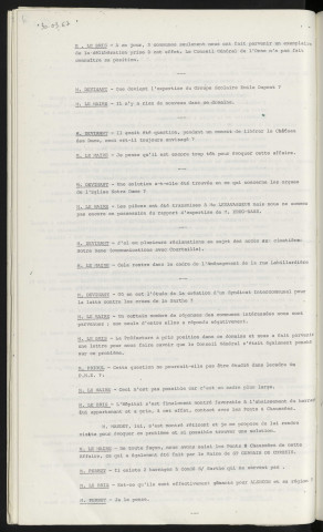 Itinéraire de la Rance, vœu du Conseil Municipal. Expertise du groupe scolaire Emile Dupont. Libérer le Château des Ducs. Demande d'expertise pour l'orgue de l'église Notre Dame, Mme LEVAVASSEUR. Accès au cimetière Notre Dame, rue Labillardière. Étude de création d'un syndicat intercommunal contre les crues de la Sarthe.