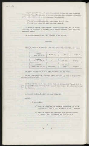 Matériel, acquisition de véhicules pour la direction des services techniques et le service des cantines.