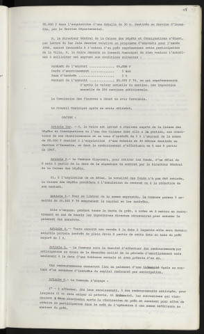 Emprunt de 88 000 F auprès de la caisse des dépôts et consignations d'une échelle de 30m destinée au service d'incendie.