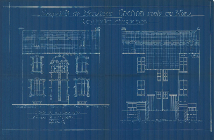 permis de construire n°2, Construction d'une maison d'habitation Route du Mans Alençon, (date de décision : 01/01/1926), (auteur du projet, architecte : JULIOTTE).
