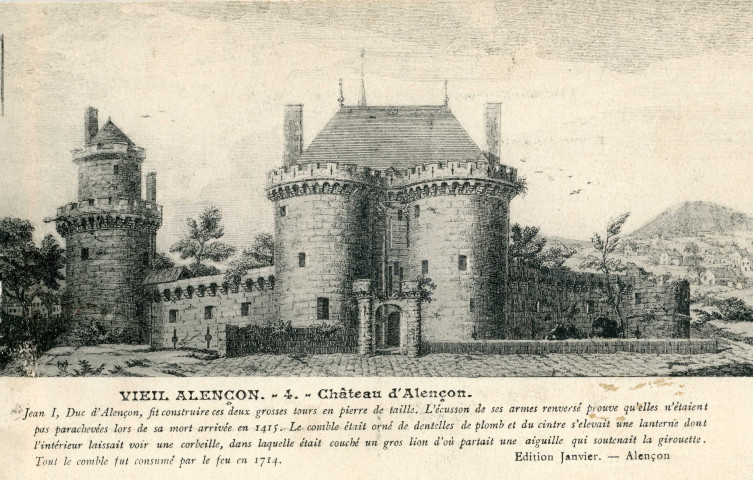 Alençon (Orne), vieil Alençon, Château des Ducs d'Alençon, carte postale ancienne noir et blanc n°4, édition Janvier, Alençon, sd, (14x9),AMA.