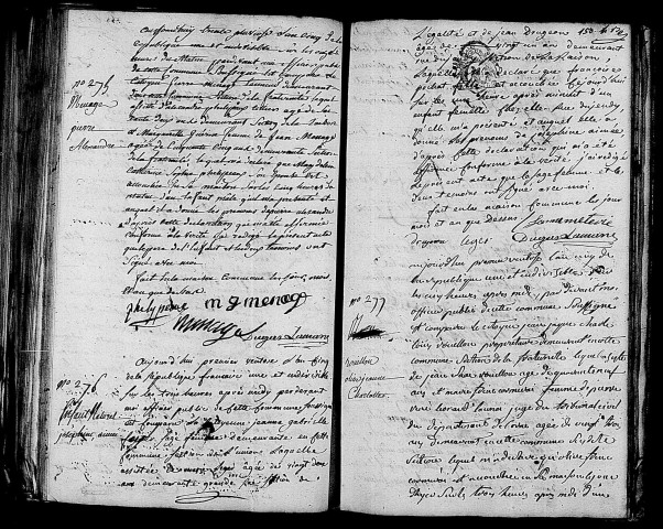 Acte de naissance de MENAGE Pierre Alexandre (18 février 1797),acte de naissance de PUJEOLLE Joséphine Aimée enfant naturel (19 février 1797),acte de naissance de ROUILLON Olive Jeanne Charlotte (18 février 1797).