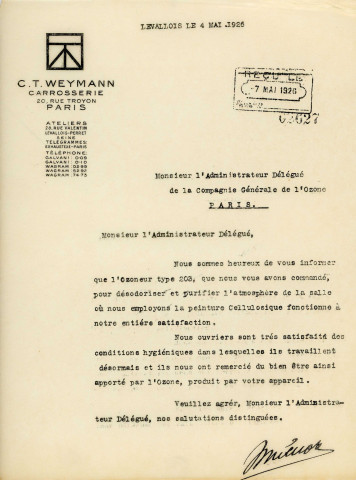 Adduction complémentaire d'eau potable pour la ville d'Alençon, enquête auprès d'autres villes concernant l'utilisation de l'ozone(24 septembre 1925-30 septembre 1932) : correspondance, rapport, publication.