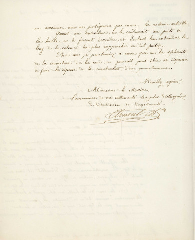 Couverture de la Halle au blé en fer et verre (1863-1864), établissement d'un paratonnerre en 1863 (non réalisé) : rapport, correspondance.