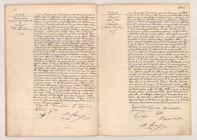 Acte de mariage de HOUSSEMAINE Constant Marcel Alexandre et DUPONT Marie Célina veuve HOUSSEMAINE (10 août 1910), Acte de mariage de CHESNAIS Albert Désiré et LECOINTRE Victorine Pascaline (10 août 1910).