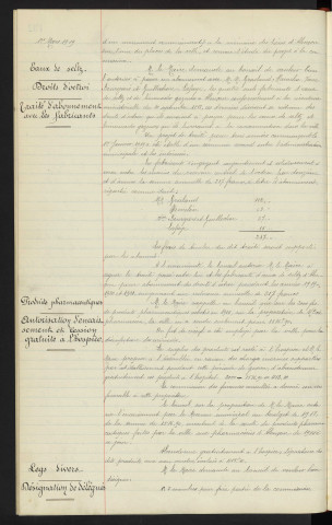 Dénomination des Rues, changements des noms, Maréchal Foch place de Lancrel suite à Cours Georges Clémenceau. Alençon Ouest et Nord entourée de boulevards extérieurs Deschamps, Colbert, Mezeray, Strasbourg, à l'Est routes nationale du Mans et de Mamers et Rue des Tisons soit considéré comme un Boulevard nom de Maréchal Joffre, Rue des promenades soit glorifié par le Nom du Roi Albert 1er, Rue des poulies reste, Nom de Place d'armes en Place des Alliés pour la présence des Anglais, Canadien, Belges, Italiens et des Américains. Courteille Rue Doré au nom du lieutenant L'HOTELLIER et Rue Billote au nom du lieutenant Tirouflet, rapport de la commission. Taux de seltz, droits d'octroi, traité d'abonnement avec les fabricants Mr GRASLAND, Mr HAMELIN, veuve BOURGEOIS, veuve GUILLOCHON, Mr LAFRAYE. Produits pharmaceutiques, autorisation d'encaissement et cession gratuite à l'hospice. Legs divers, désignation de délégués