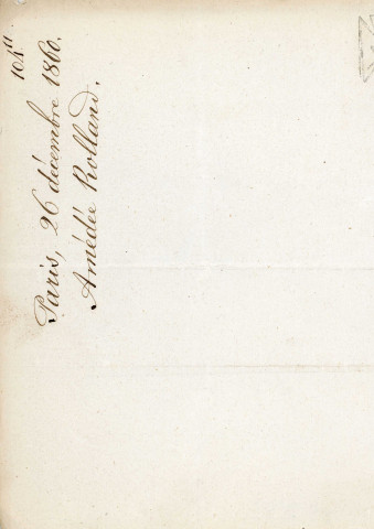 Lettre autographe signée de l'écrivain Amédée de Rolland à l'acteur Adolphe Laferrière [26 décembre1860] .