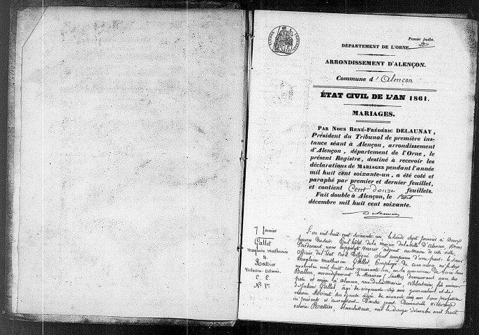 Registre des actes de mariage (1861).