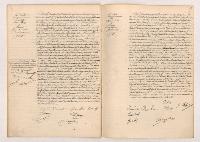 Acte de mariage de MARIETTE Jacques Victor et DAVOUST Henriette Claire veuve LEMONNIER (23 Août 1907), BLU Christophe Julien et ROCHER Louise Victoire veuve LÉPINAY (28 Août 1907).