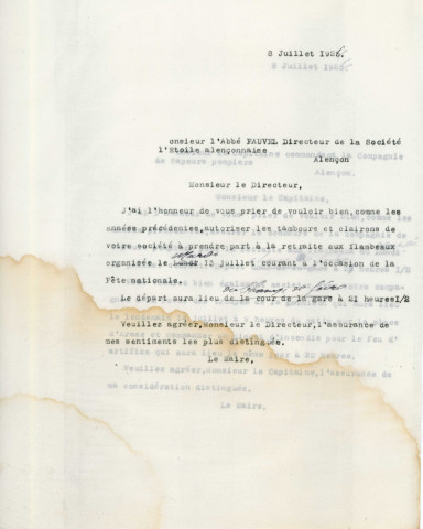 Fête nationale du quatorze juillet 1925, organisation par la commission des fêtes : correspondance, affiche,programme, flyer, enveloppes YMCA, bons de consommation.