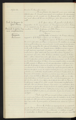 Pavage des Rues, réparations au pavage de la Grande Rue, Rue aux Sieurs, Rue des Granges, rapport. Ecole de garçons de Notre-Dame, demande de création d'un cours complémentaire, rapport