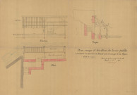 Construction d'un lavoir public sur la Briante, plan, coupe et élévations (, éch : 1/50, 1er août 1895).