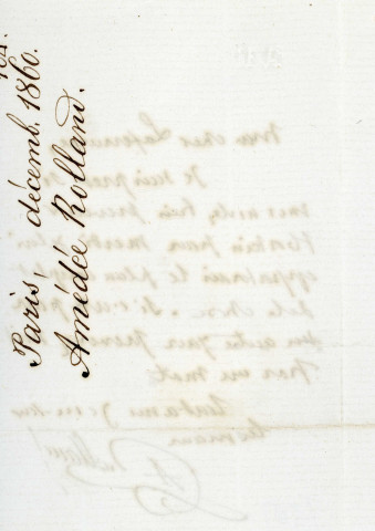 Lettre autographe signée de l'écrivain Amédée de Rolland à l'acteur Adolphe Laferrière [1860] .