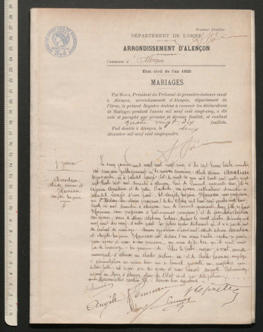 Registre des actes de mariage (1925).